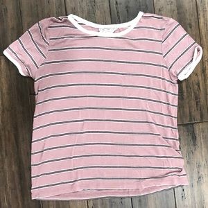 A maroon striped flowy shirt